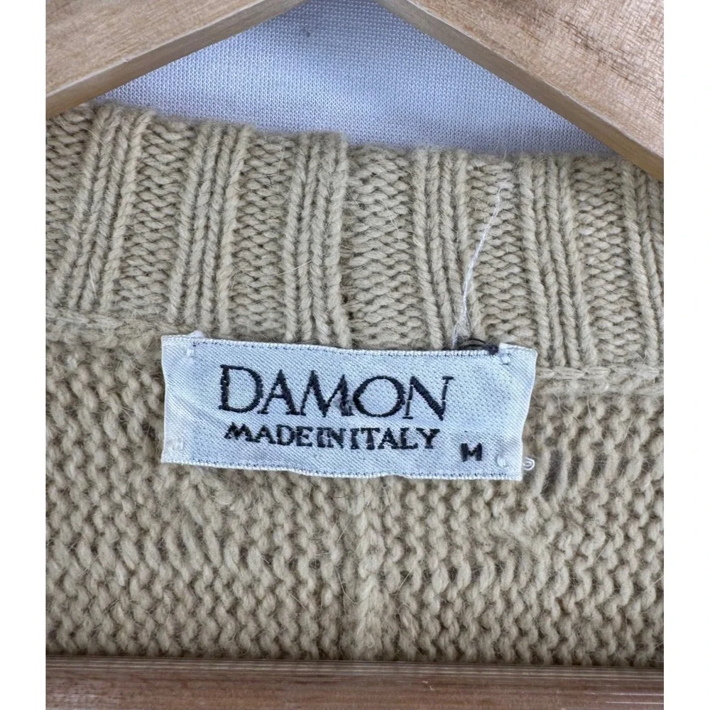 VTG Damon Cardigan sz M Wool Angora Blend Cable Knit Made in Italy preppy